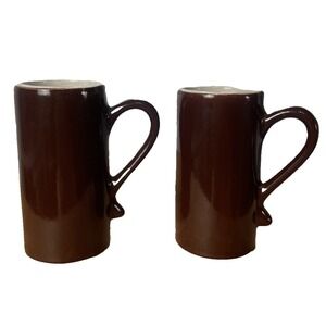 MCM Set Of 2 Vintage Double Shot Expresso Brown Stoneware Mugs